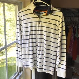 Tommy Hilfiger 1/4 Zip White and Navy Striped